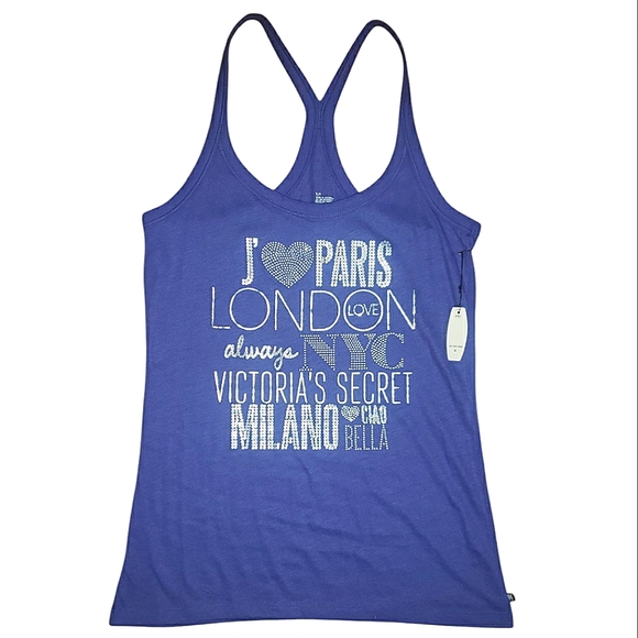 Victoria's Secret Y2K Rhinestones Sequins Metallic Cities Purple Tank Top S NWT - Picture 1 of 16